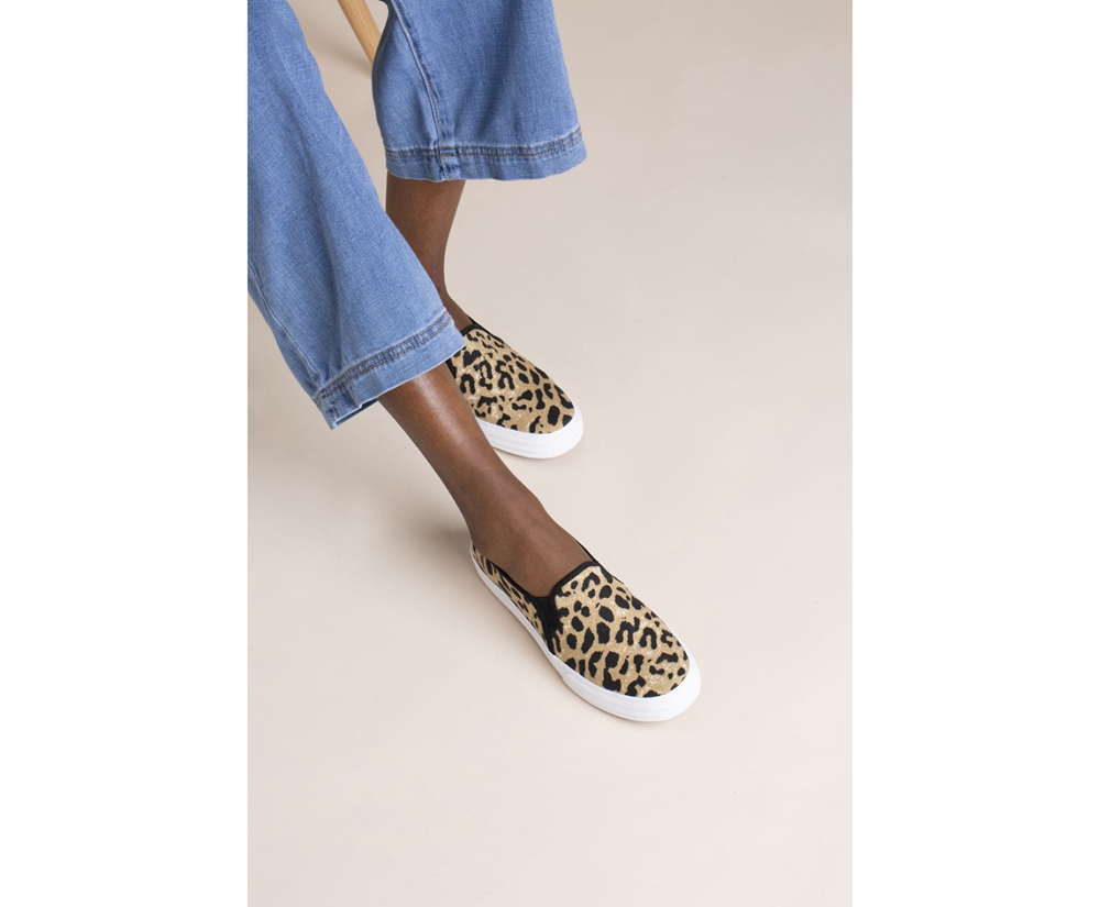 Slip Ons Keds Mujer Marrom - Double Decker Leopard - 0286-RYVQT